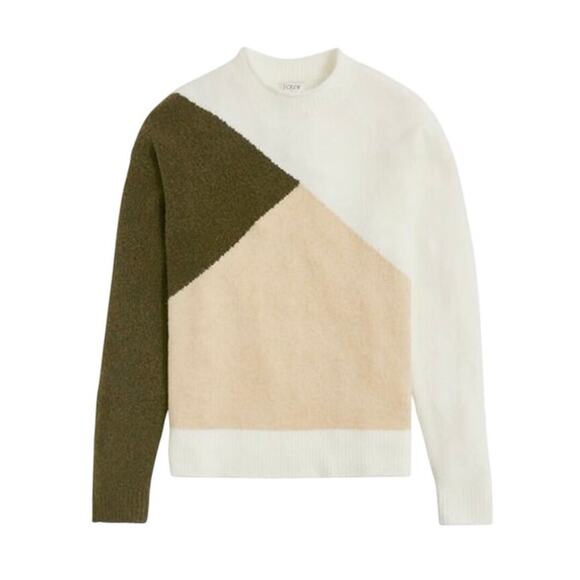 NWT J.Crew Factory Colorblock Mockneck Sweater Extra Soft Khaki Olive Large - Picture 1 of 8